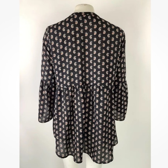 Anthropologie Sz L Swing Hem Paisley Print Tunic Top Black Polyester Pullover - Picture 4 of 6